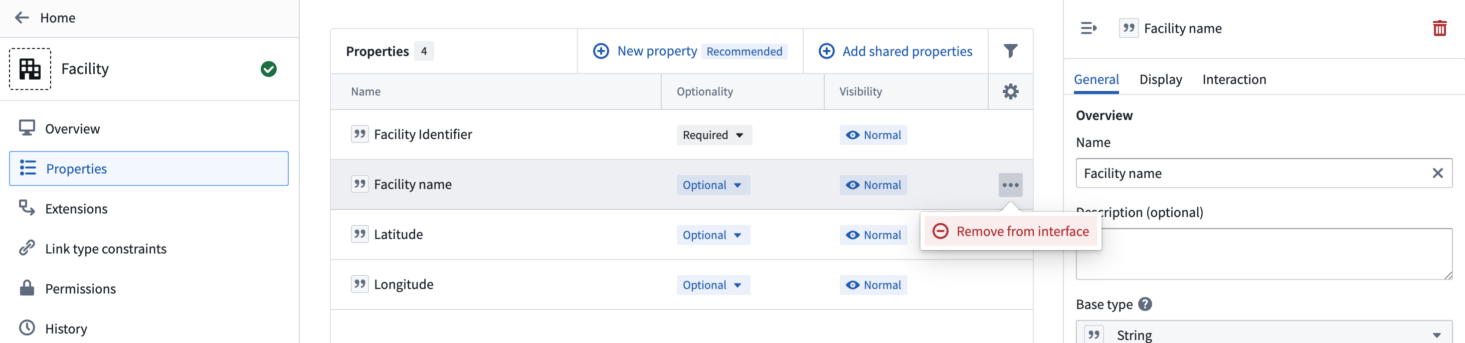 Remove property from an interface.