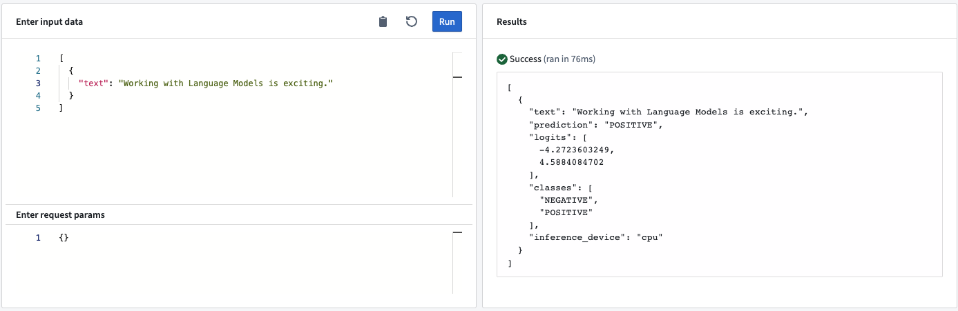 Example of text classification query in a live deployment