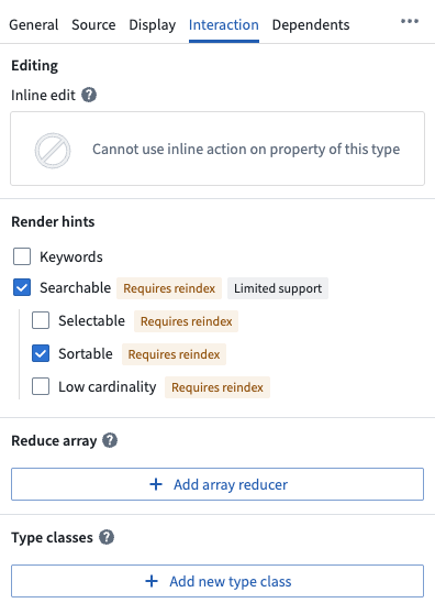 Property sidebar with Interactions tab