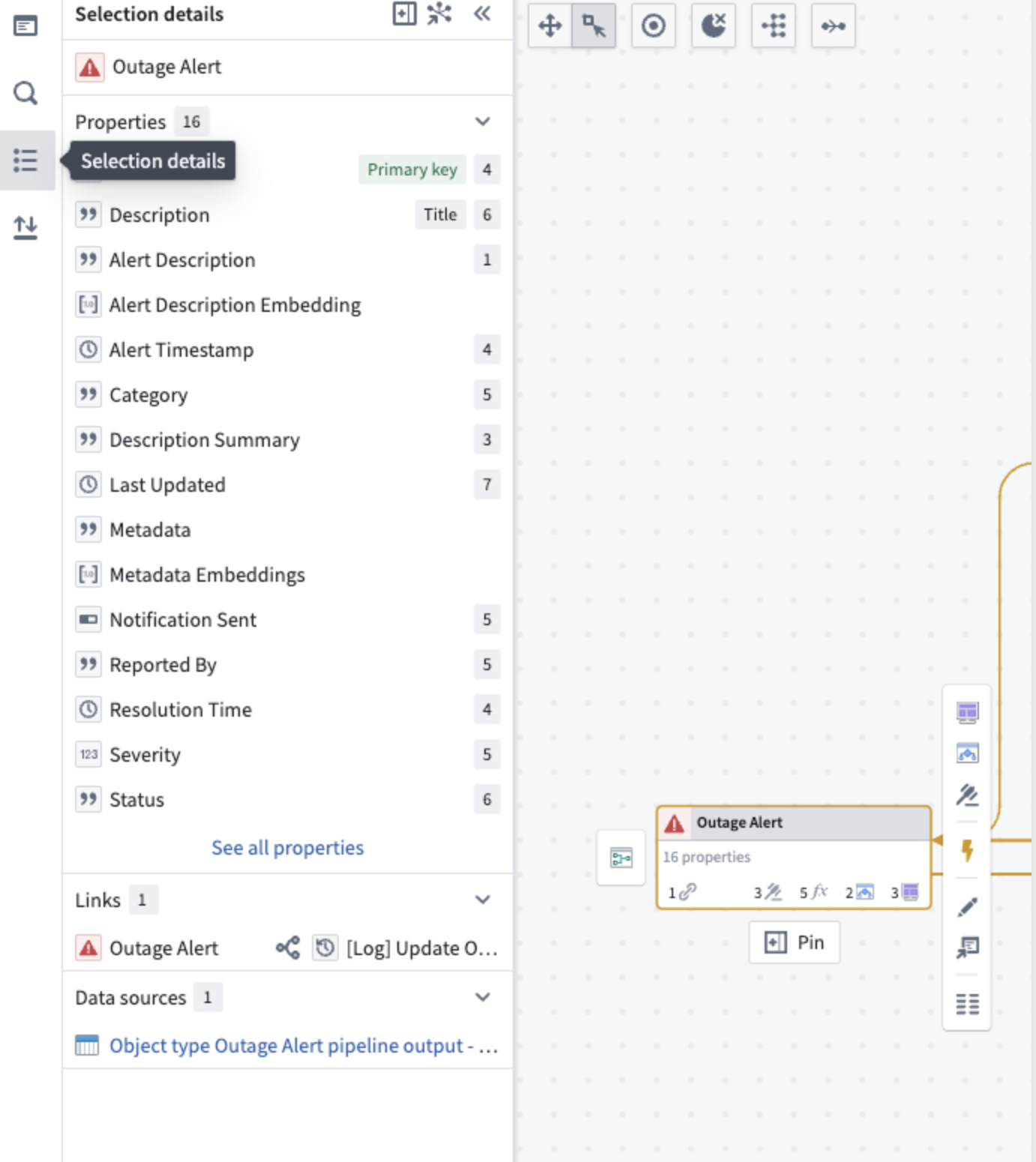 Sample **Selection details** tab on the Workflow Lineage graph.