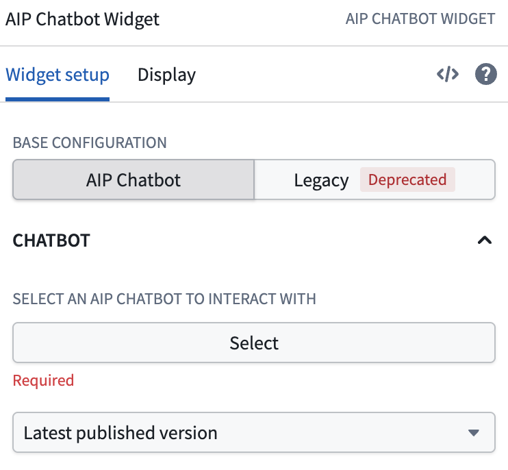 AIP Chatbot configuration empty state.
