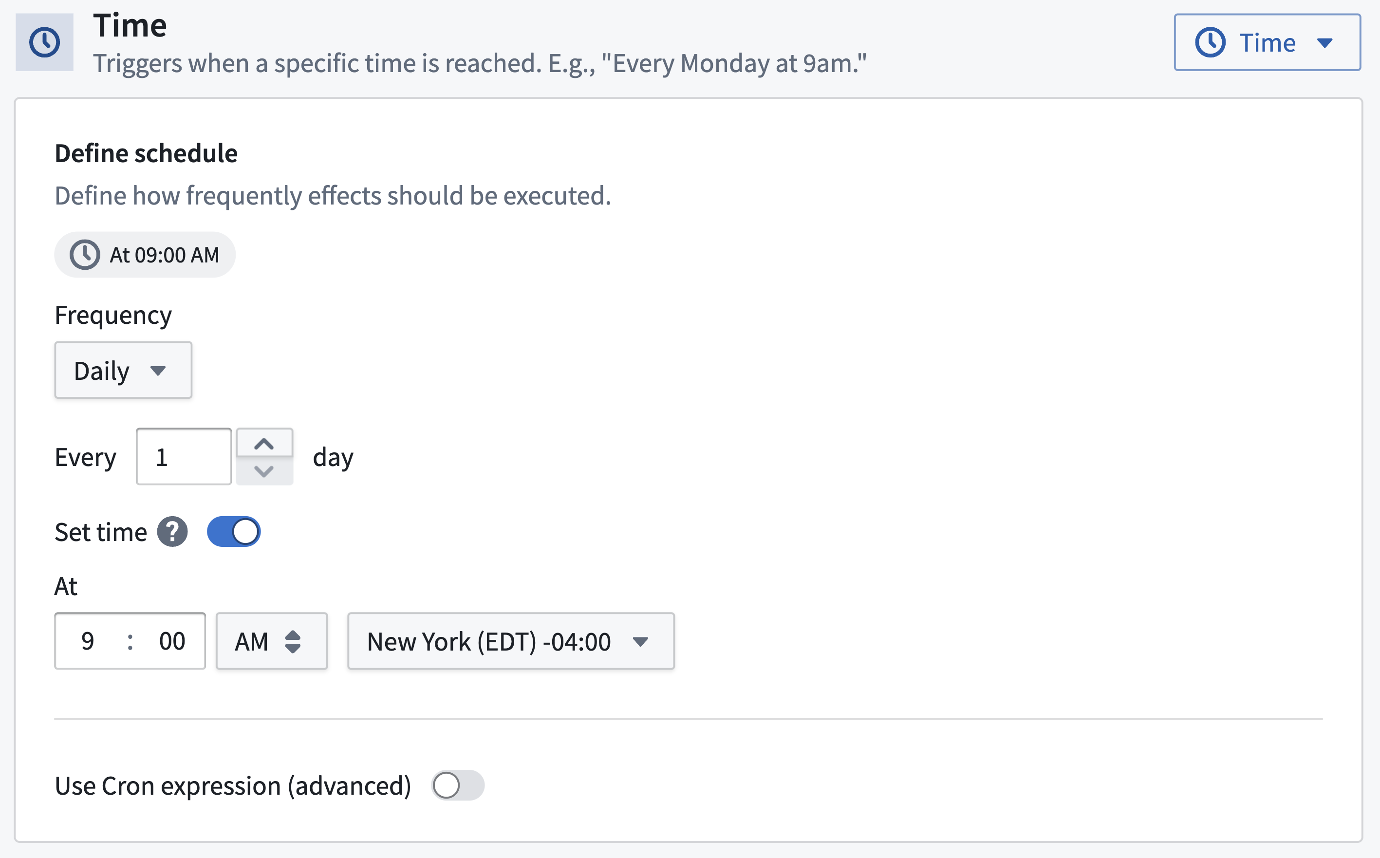 Configure time condition via user interface