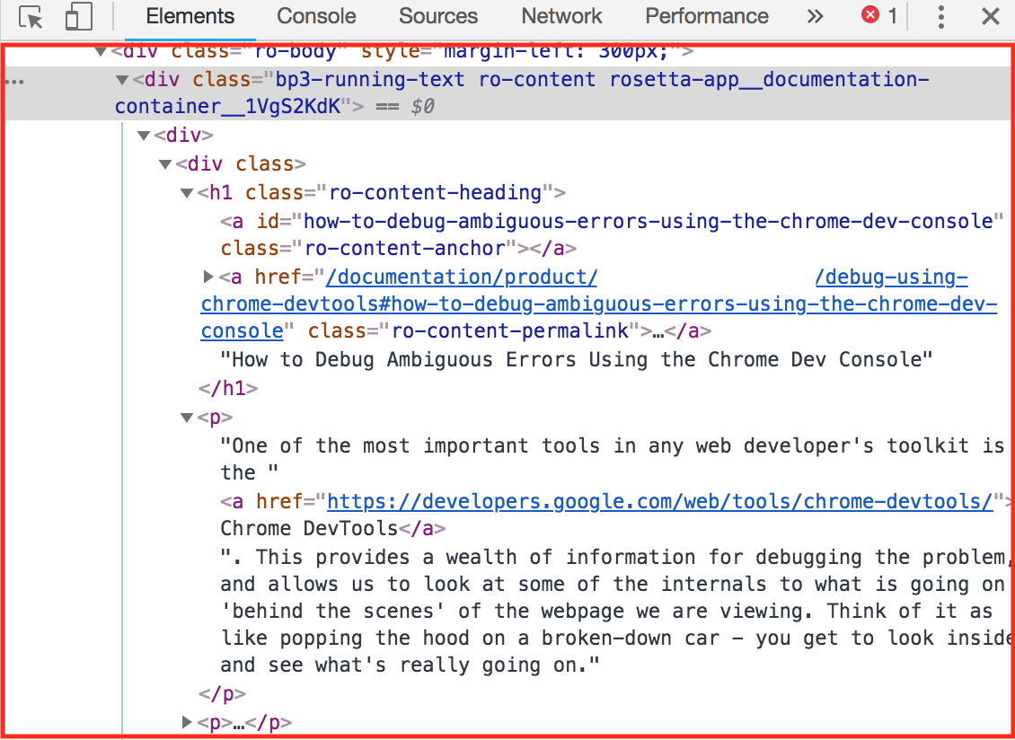 DevTools elements view