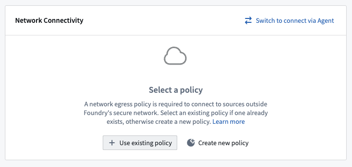 The Network Connectivity setup page in Data Connection.