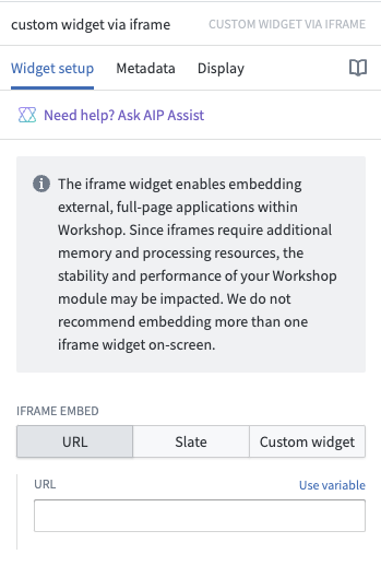iframe widget URL config