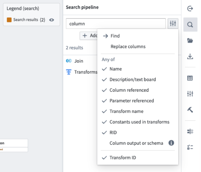 The Find option accessible using the magnifying glass icon on the left toolbar.