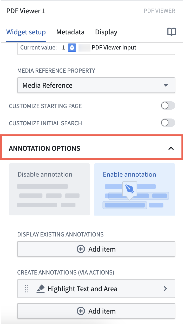 You can configure annotation display and creation settings within Annotation options.