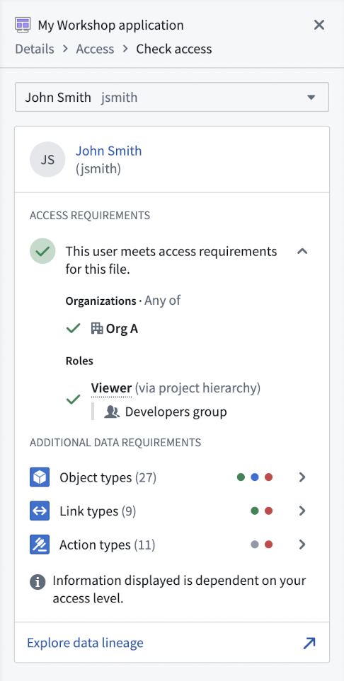 Check access example on Workshop module