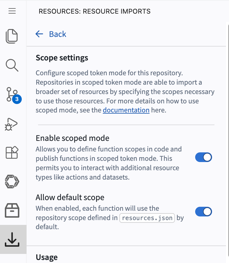 The Scope settings panel shows Enable scoped mode turned on.