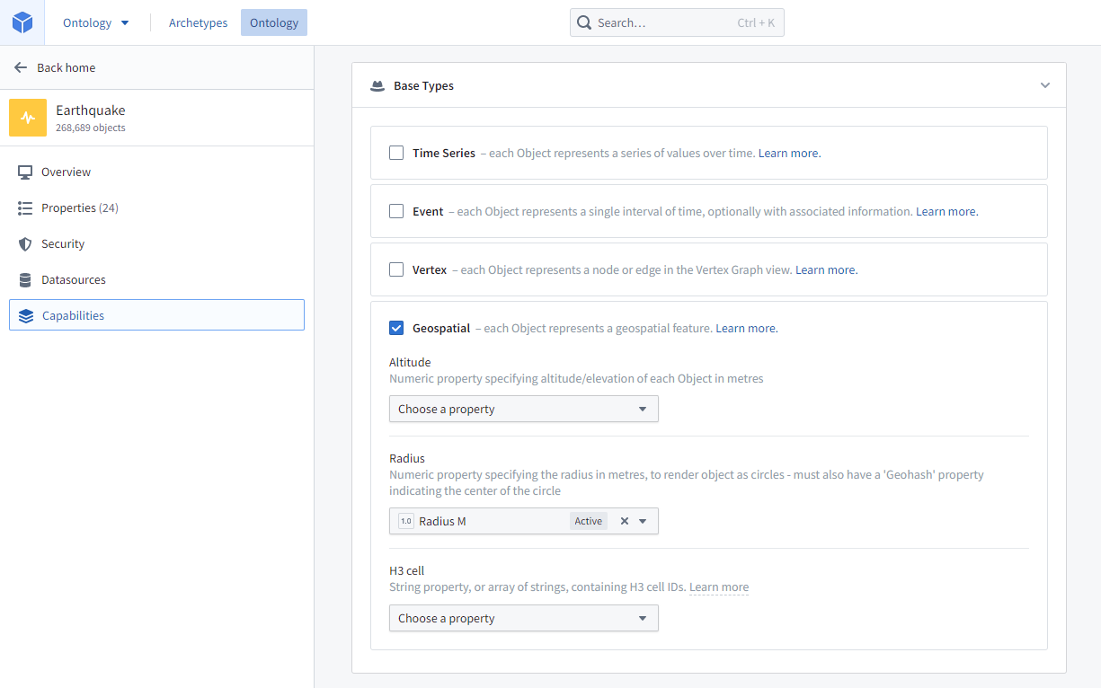 Radius property configuration in the Ontology Manager