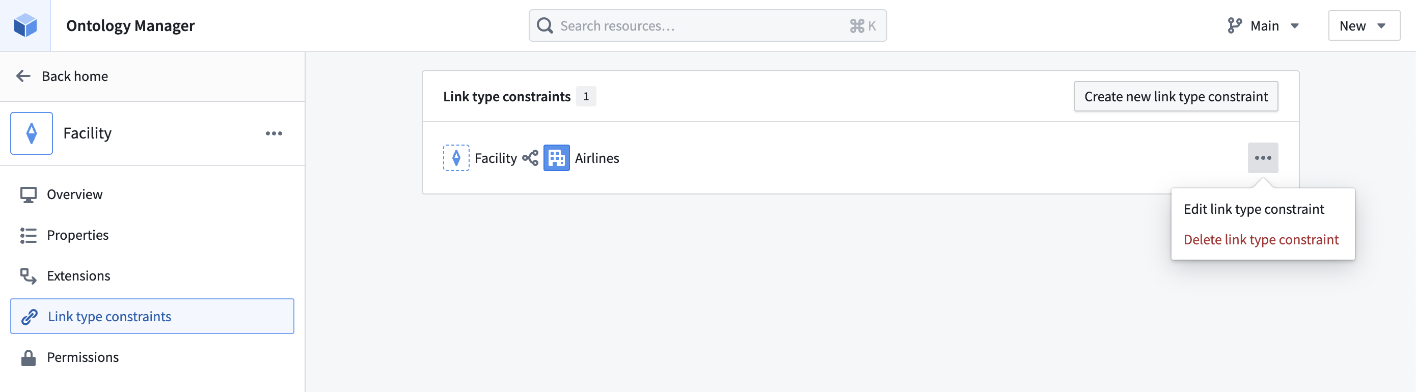 Remove or edit a link type constraint.