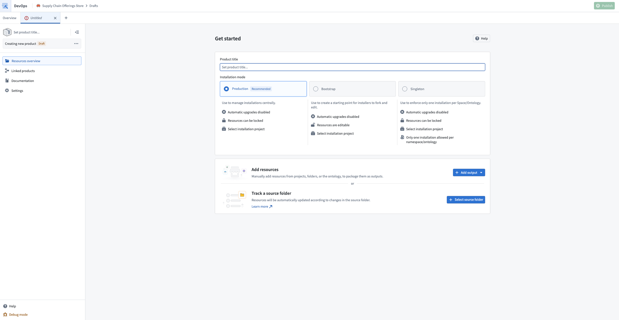 The Draft product creation page is displayed.