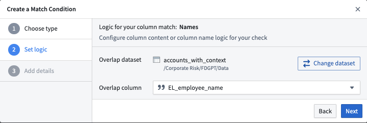 Overlap dataset and overlap column selection.