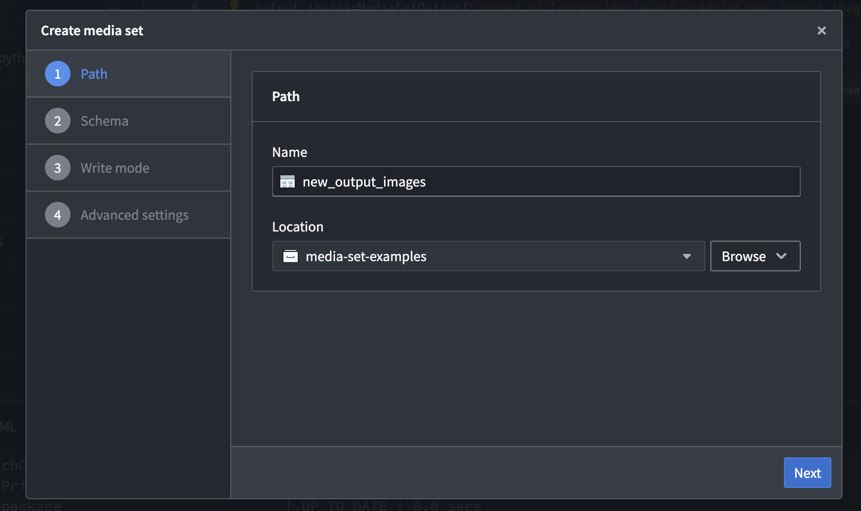 Create media set dialog