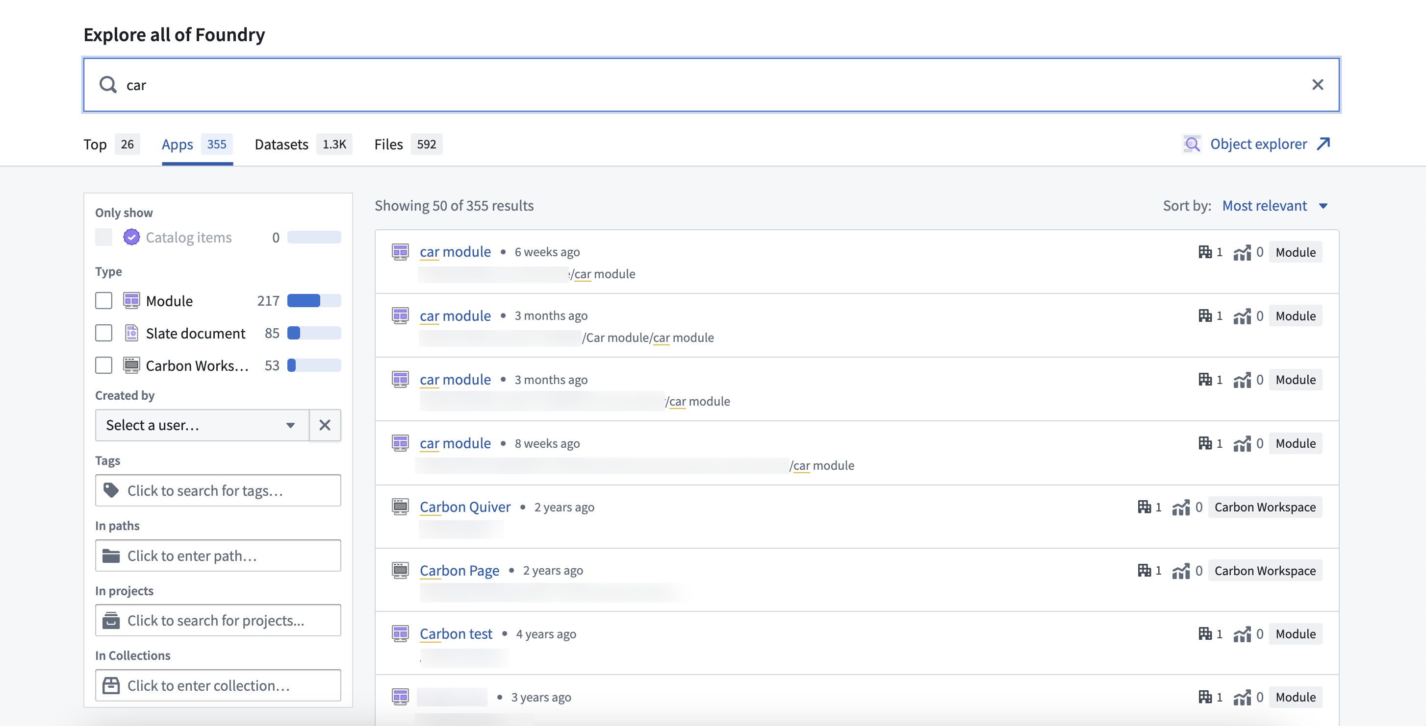 The Foundry advanced search full page application.