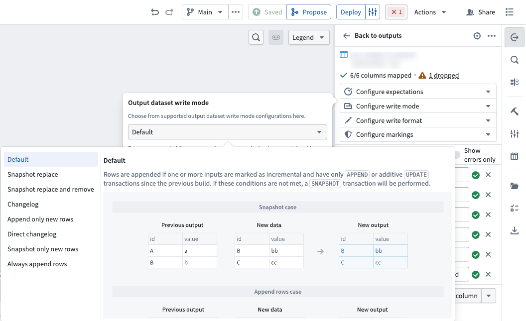 Output configure write mode