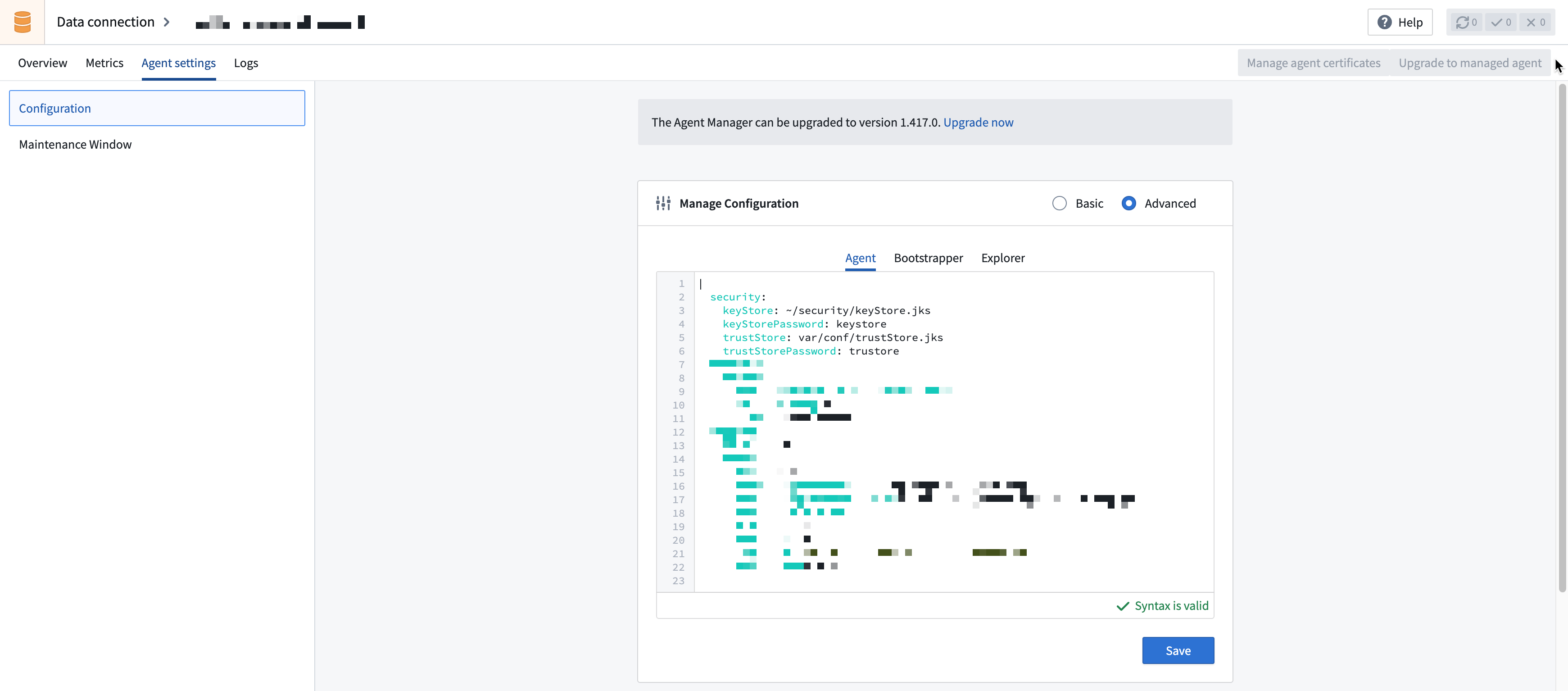 Agent keystore advanced configuration.