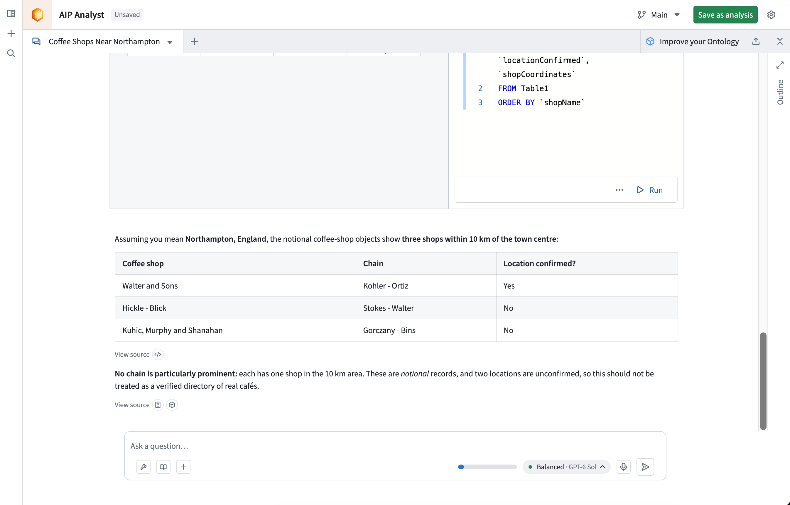 A sample AIP Analyst summary.