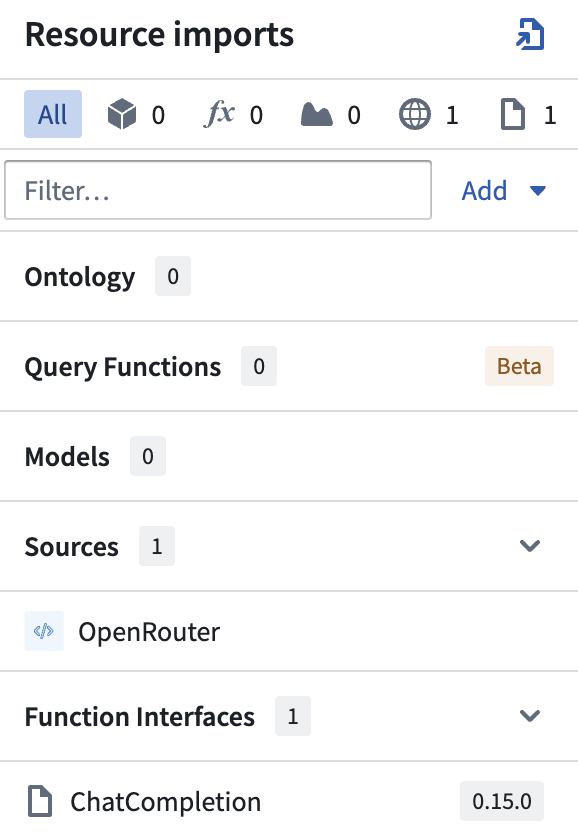 Import your source and view the ChatCompletion functional interface in the sidebar.
