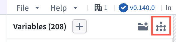 Use the Graph button highlighted in red to open the variable lineage panel.