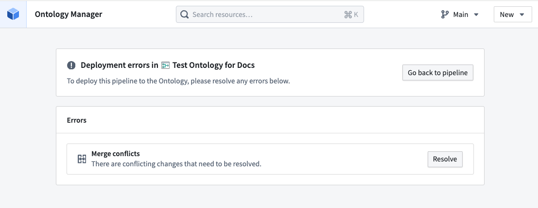The Ontology Manager page that the resolve button leads to.