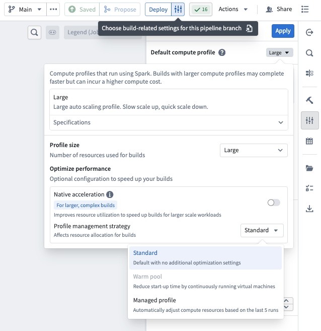 Screenshot of the "Build settings" dropdown menu.
