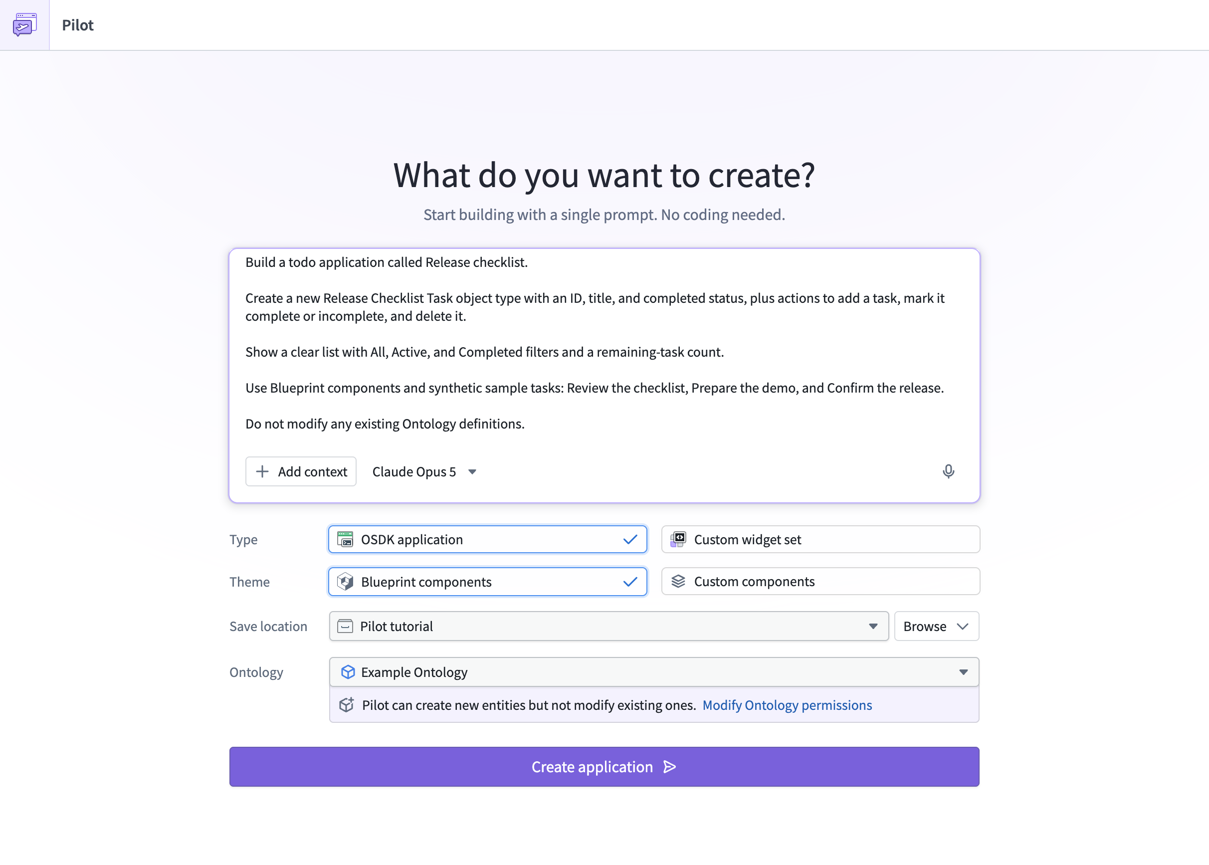 The Ontology permissions button on the Pilot welcome screen.