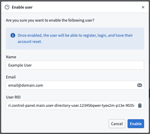 Manage user directories enable user dialog.