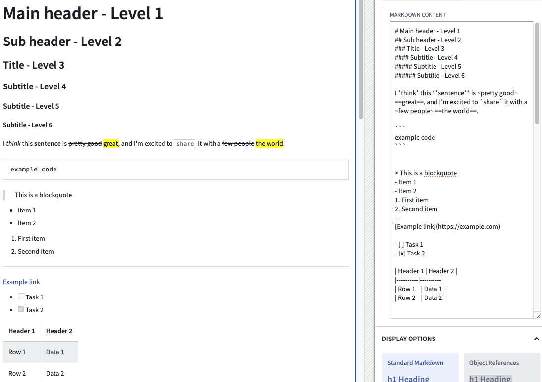 Visual representation of the Markdown examples presented.