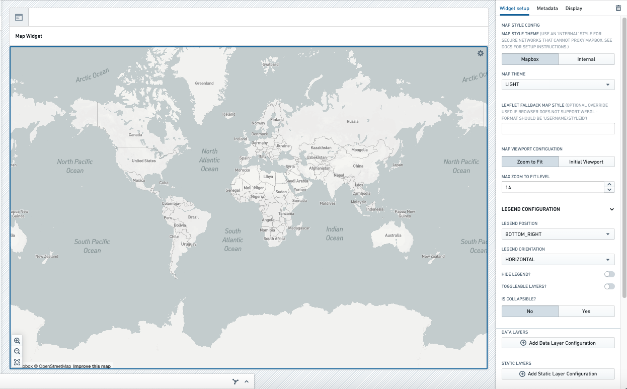 A newly added map with the configuration panel to the right.