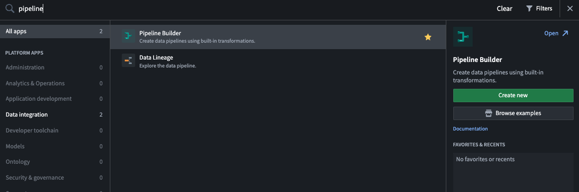 The Pipeline Builder application, found in the application search.