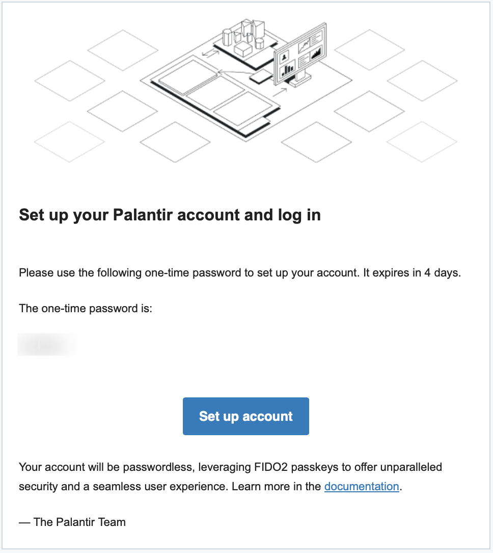The 'Set up your Palantir account' email.