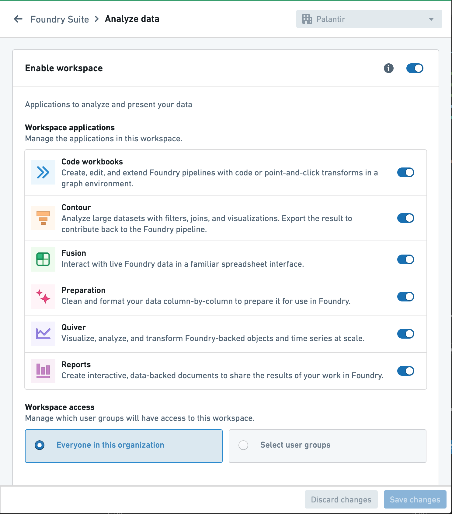 Workspace application list