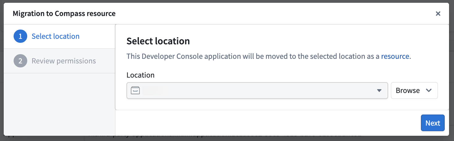 This step of the migration dialog prompts you to select a new location.