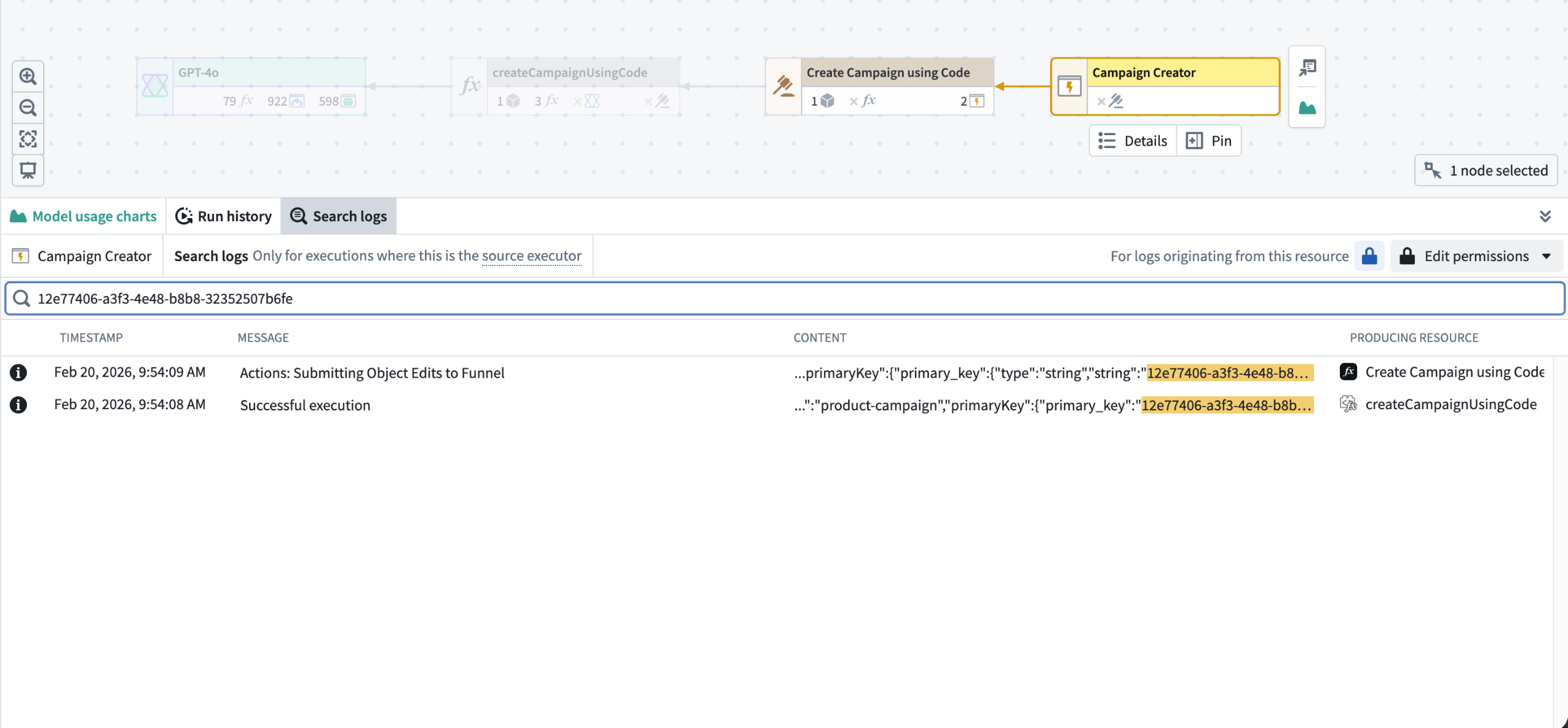 Results of sample log search