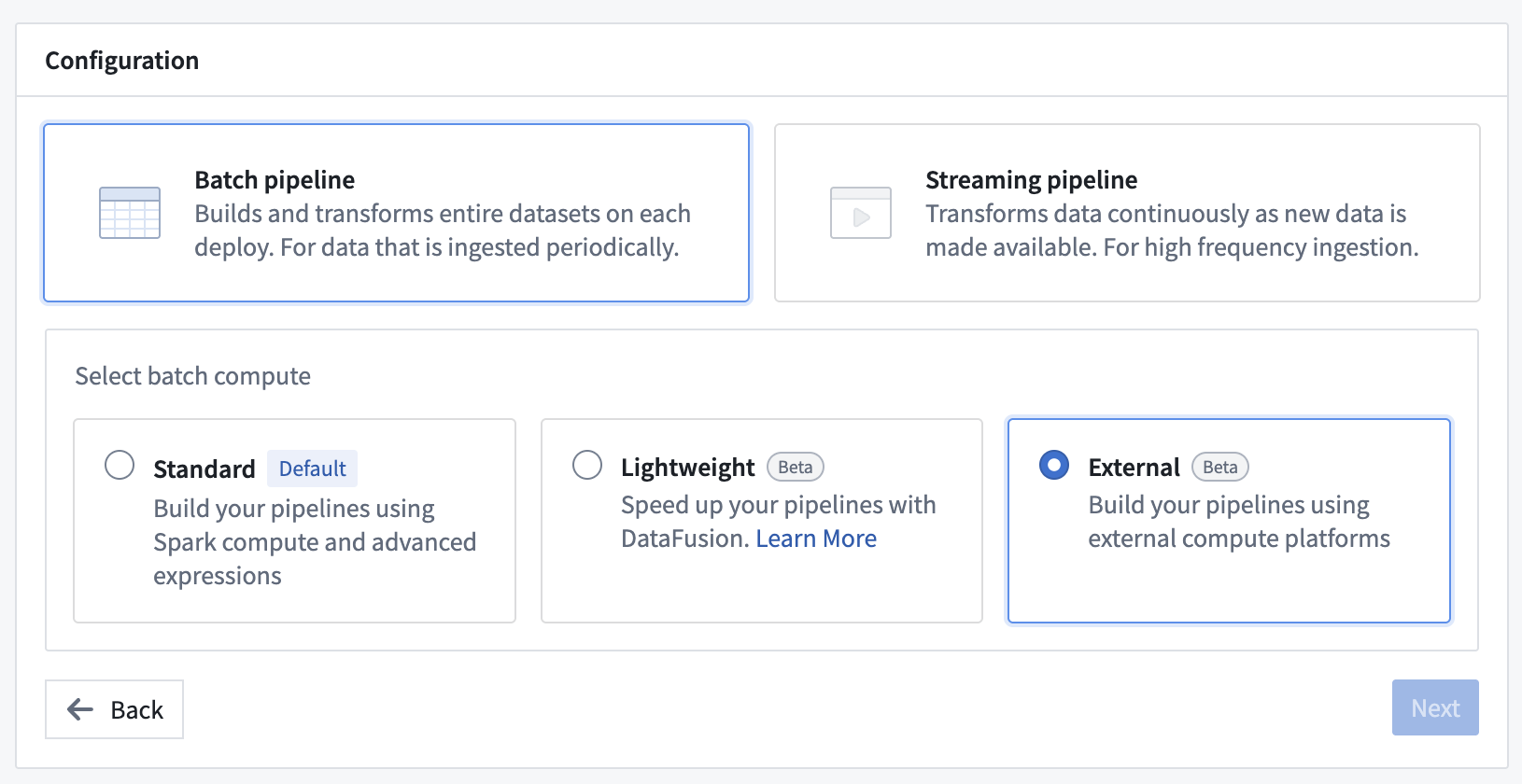 Enabling push down compute in Pipeline Builder.