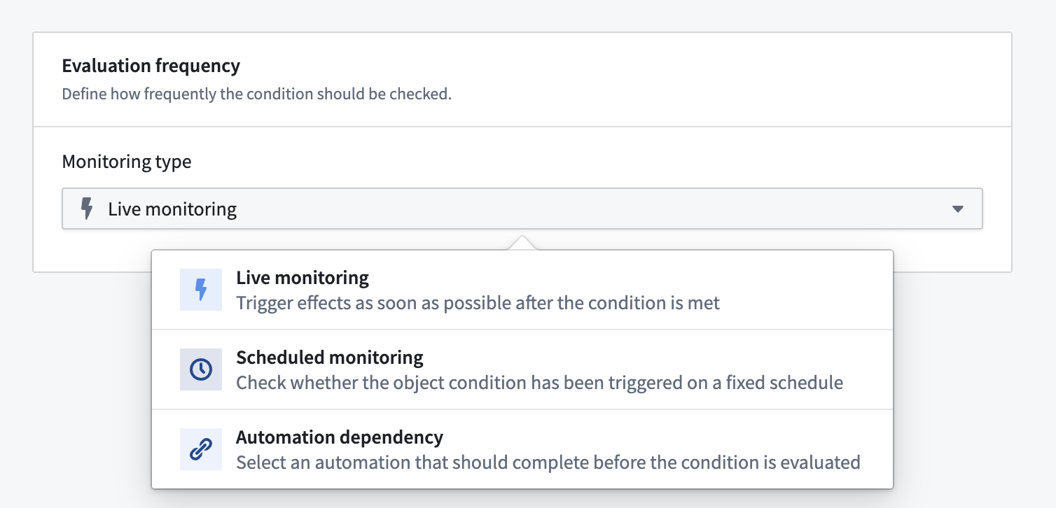 The Evaluation frequency dropdown menu showing the different options.