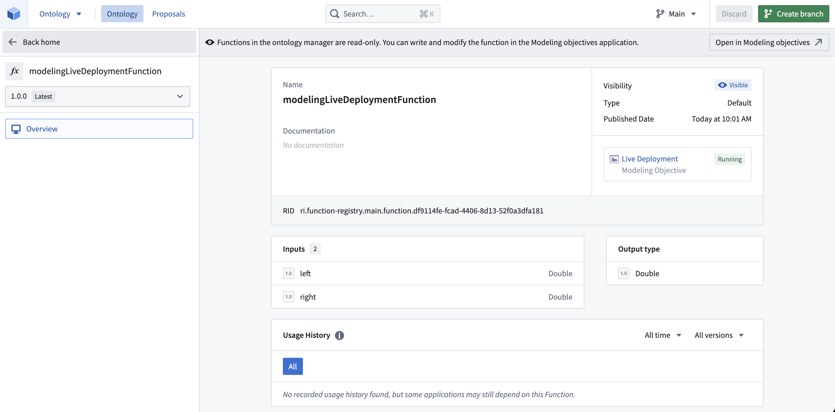 Function backed by live deployment via direct publishing