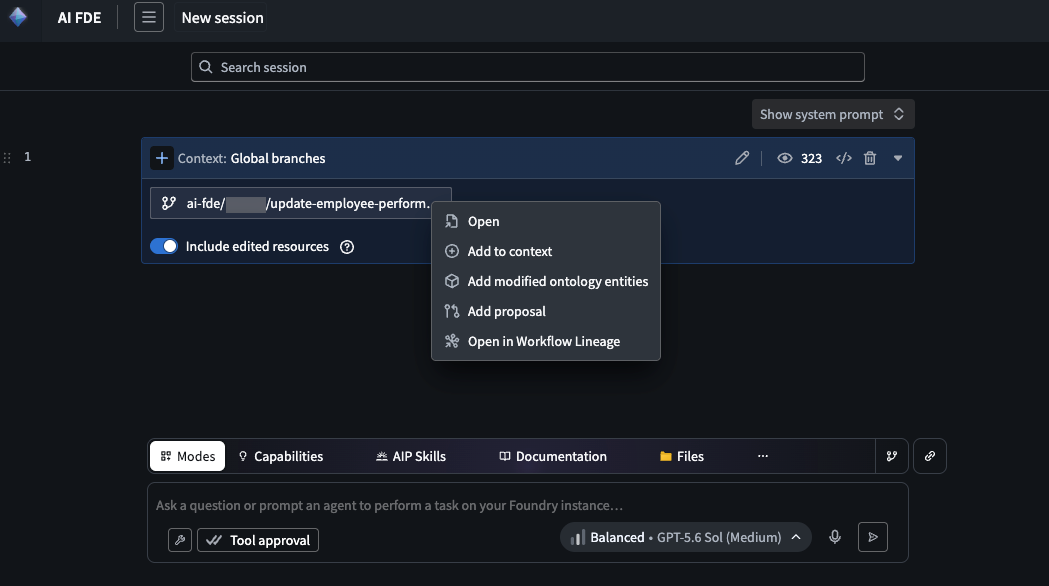 Button to open resources in Workflow Lineage from right-clicking from the global branch tags.