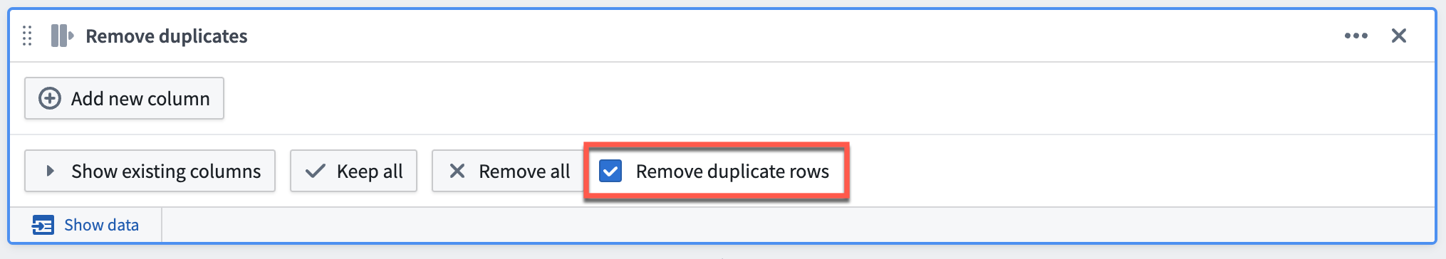 The Remove duplicate rows option is selected.