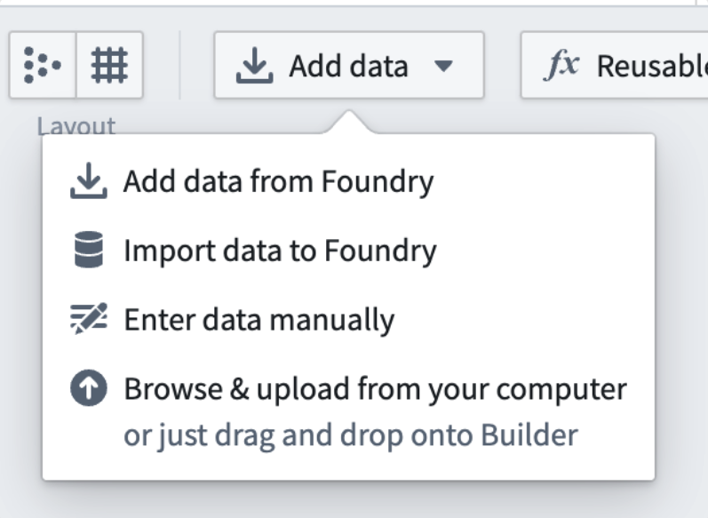 The Add data dropdown in Pipeline Builder.