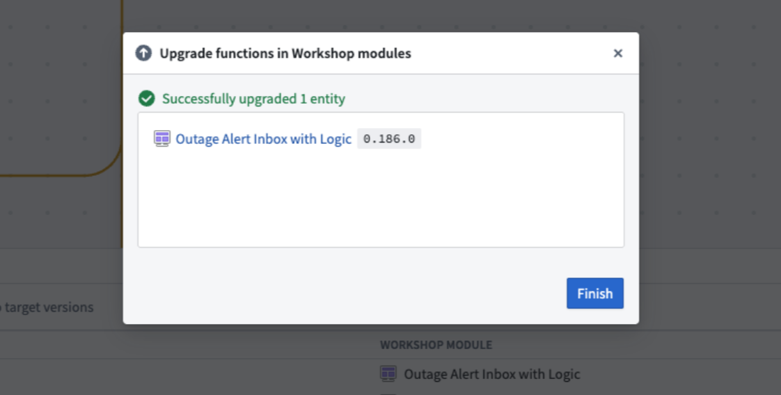 Workflow Lineage showing functions that have been successfully upgraded.
