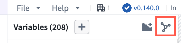 The network hub icon in the header of the Variables panel opens the variable lineage graph.