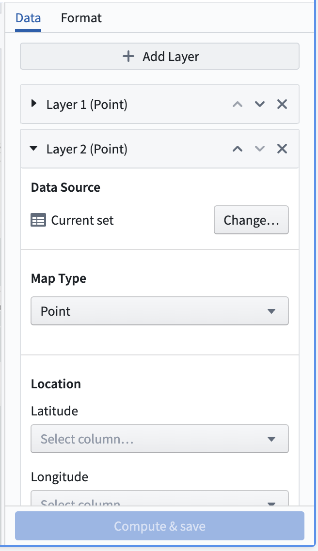 An image of the data tab of the map board's configuration panel.