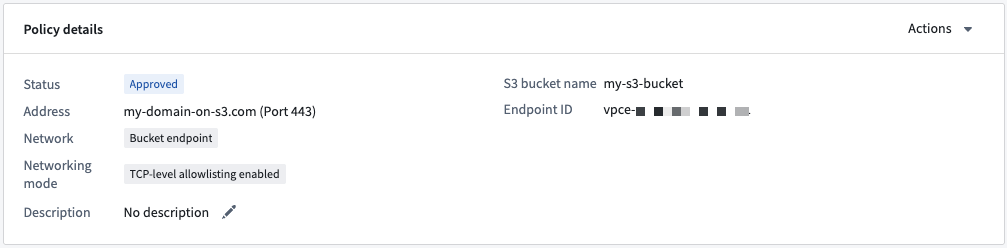 Bucket endpoint policy showing VPC endpoint
