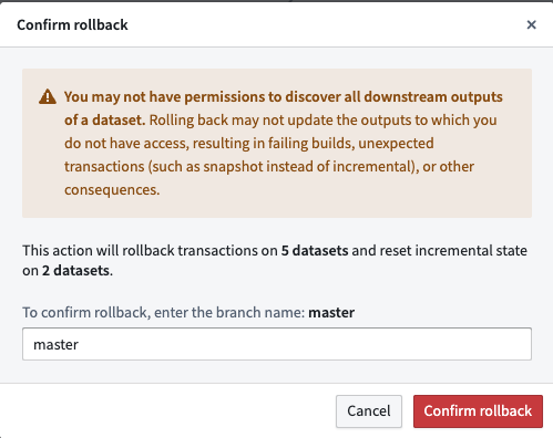 Confirm the rollback.