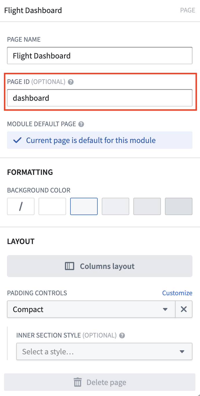 Page ID configuration