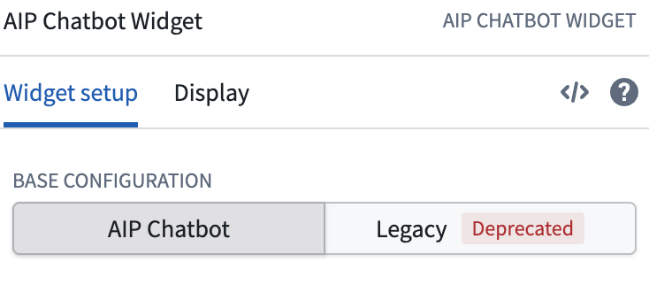 AIP Chatbot Widget base configuration choices.