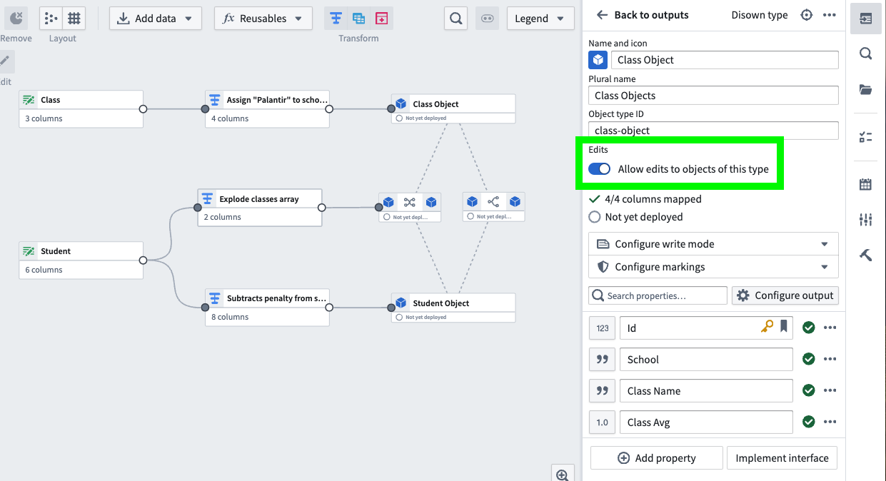 The Enable edits dialog with the Person object type selected.