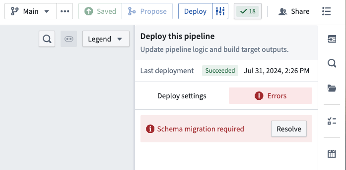 An example of a schema migration failure that must be resolved before deployment.